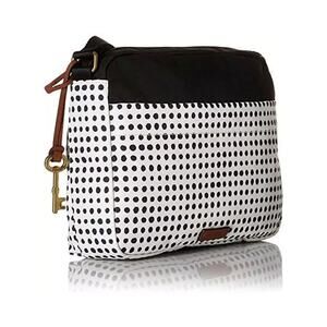 Fossil Polka Crossbody Dot Bag Purse Canvas White Coated Black Shoulder